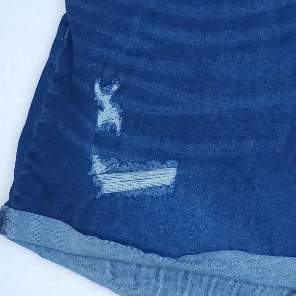 Ava & Viv Women’s 24W Denim Shorts Blue Distressed Roll Cuff High Rise Midi Plus - Picture 4 of 10